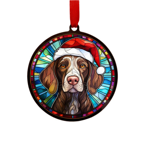 German Shorthaired Pointer in Santa Hat Suncatcher Decoration