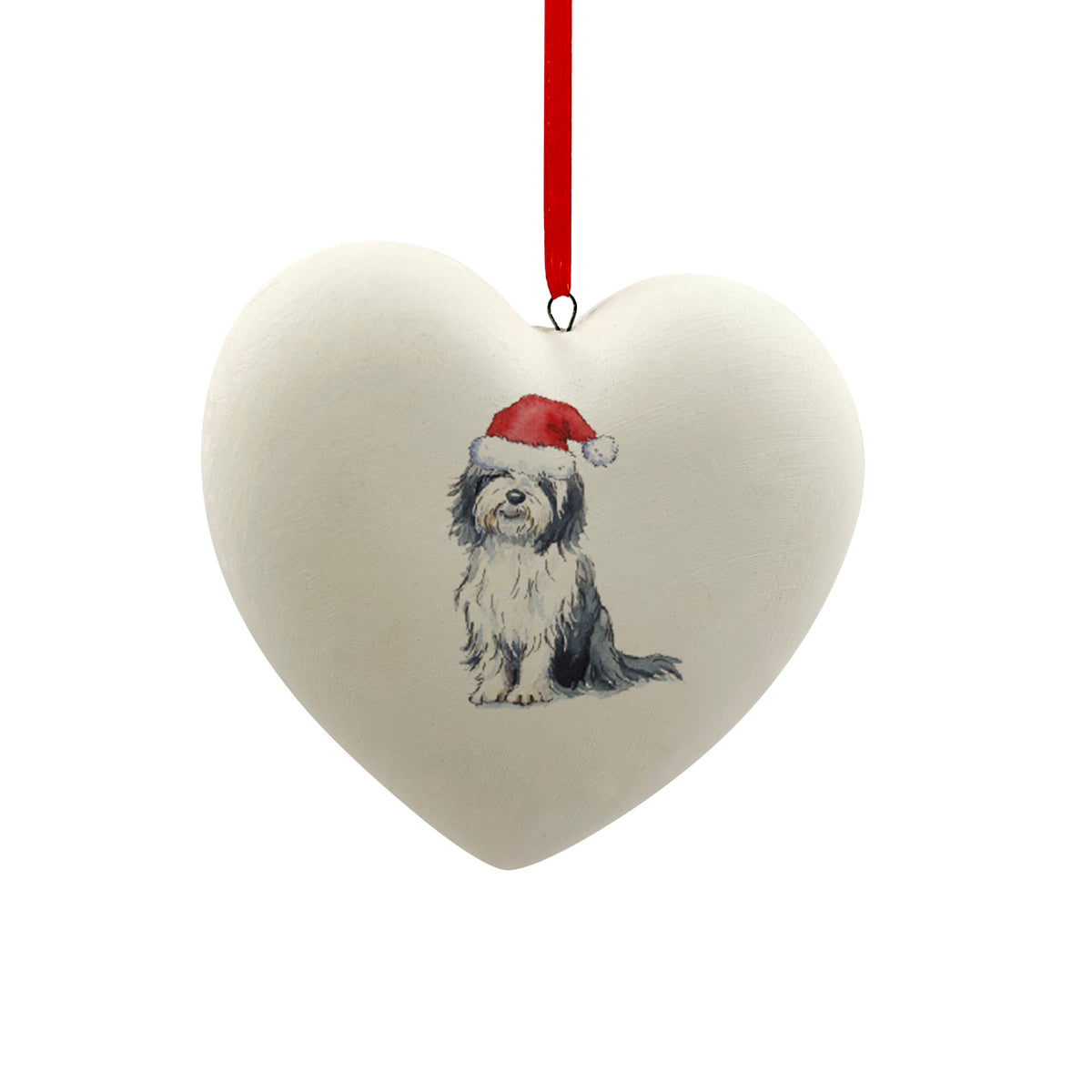 Bearded Collie in Santa Hat Christmas Heart Bauble – Villager Jim's Shop