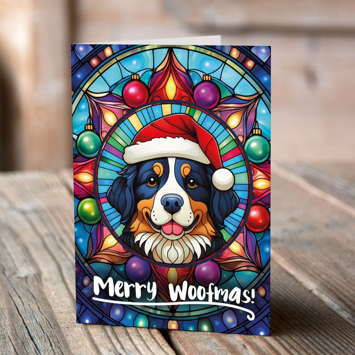 Bernese Mountain Dog in a Santa Hat Christmas Card – Villager Jim's Shop