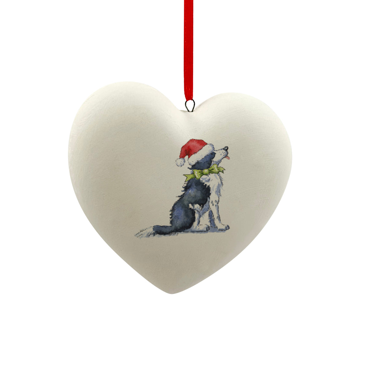 Border Collie in Santa Hat Christmas Heart Bauble – Villager Jim's Shop