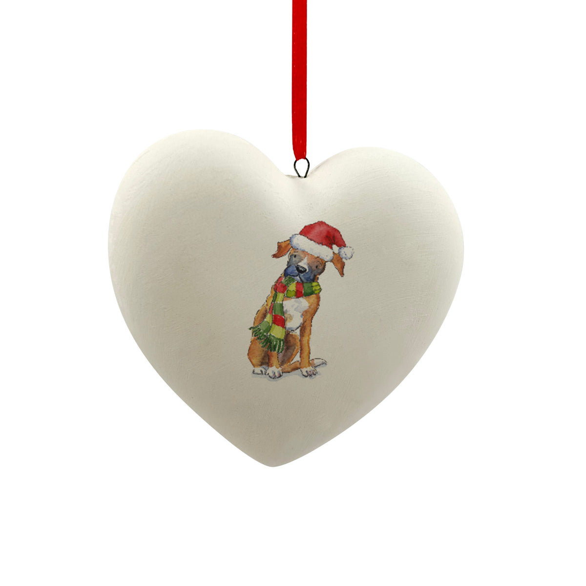 Boxer in Santa Hat Christmas Heart Bauble – Villager Jim's Shop