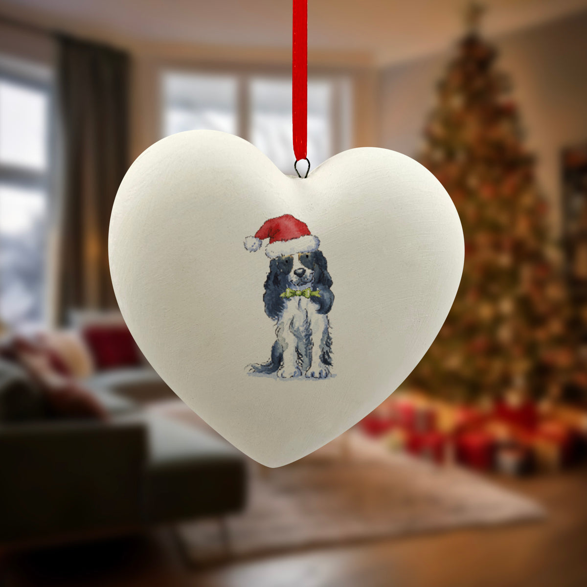 Cocker Spaniel in Santa Hat Christmas Heart Bauble – Villager Jim's Shop