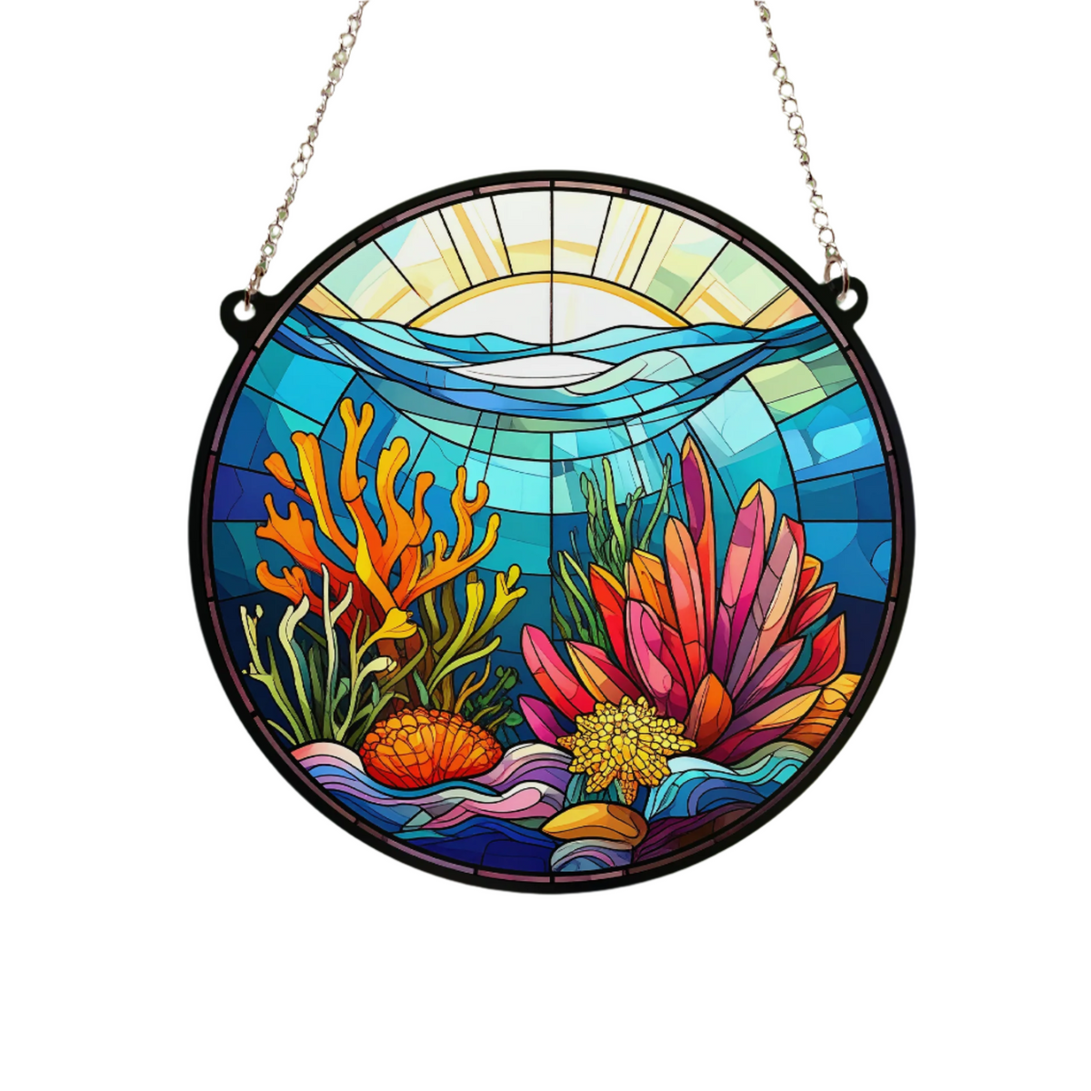 Coral Stained Glass Effect Suncatcher – Villager Jim's Shop - Coral Effect Textured Glass