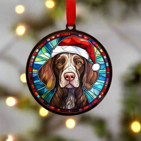 German Shorthaired Pointer in Santa Hat Suncatcher Decoration