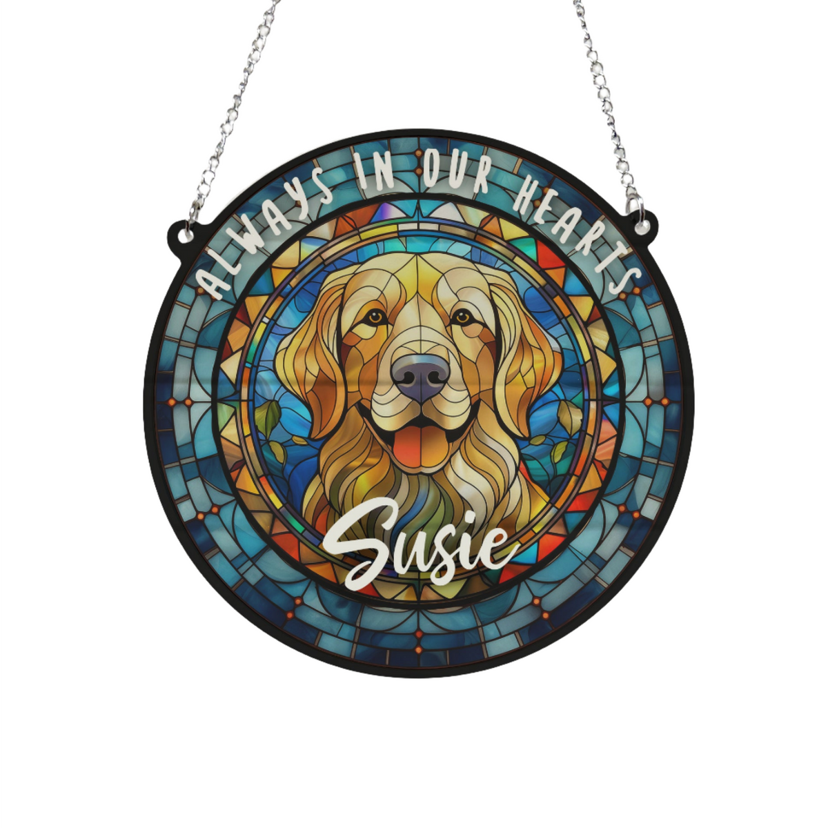 Golden Retriever Memorial Stained Glass Effect Suncatcher Villager