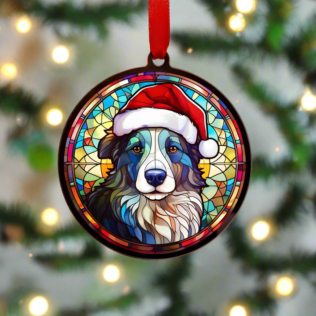 Border Collie in Santa Hat Suncatcher Decoration – Villager Jim's Shop
