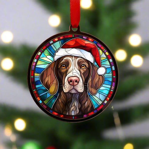 German Shorthaired Pointer in Santa Hat Suncatcher Decoration