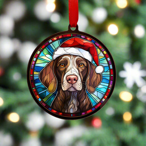 German Shorthaired Pointer in Santa Hat Suncatcher Decoration
