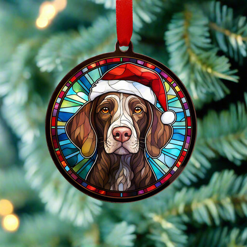 German Shorthaired Pointer in Santa Hat Suncatcher Decoration