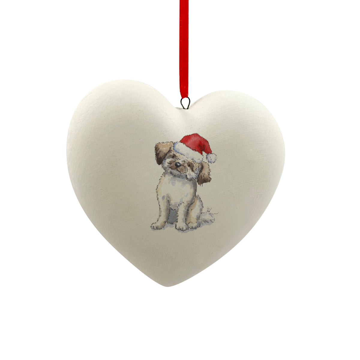 Lhasa Apso in Santa Hat Christmas Heart Bauble – Villager Jim's Shop