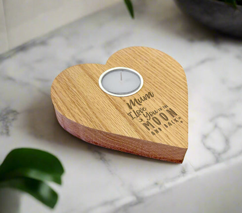 To The Moon and Back Wooden Heart Candle Holder