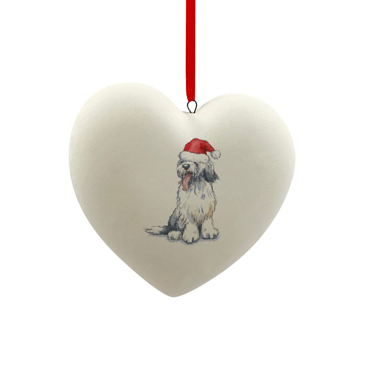 Old English Sheepdog in Santa Hat Christmas Heart Bauble – Villager Jim ...
