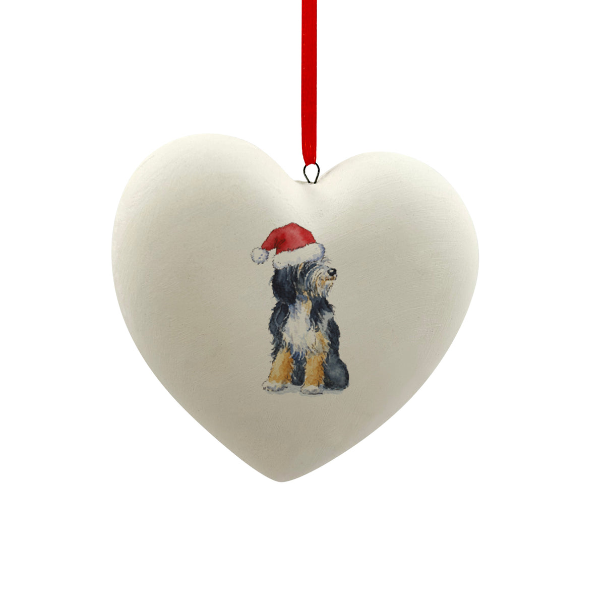 Tibetan Terrier in Santa Hat Christmas Heart Bauble – Villager Jim's Shop
