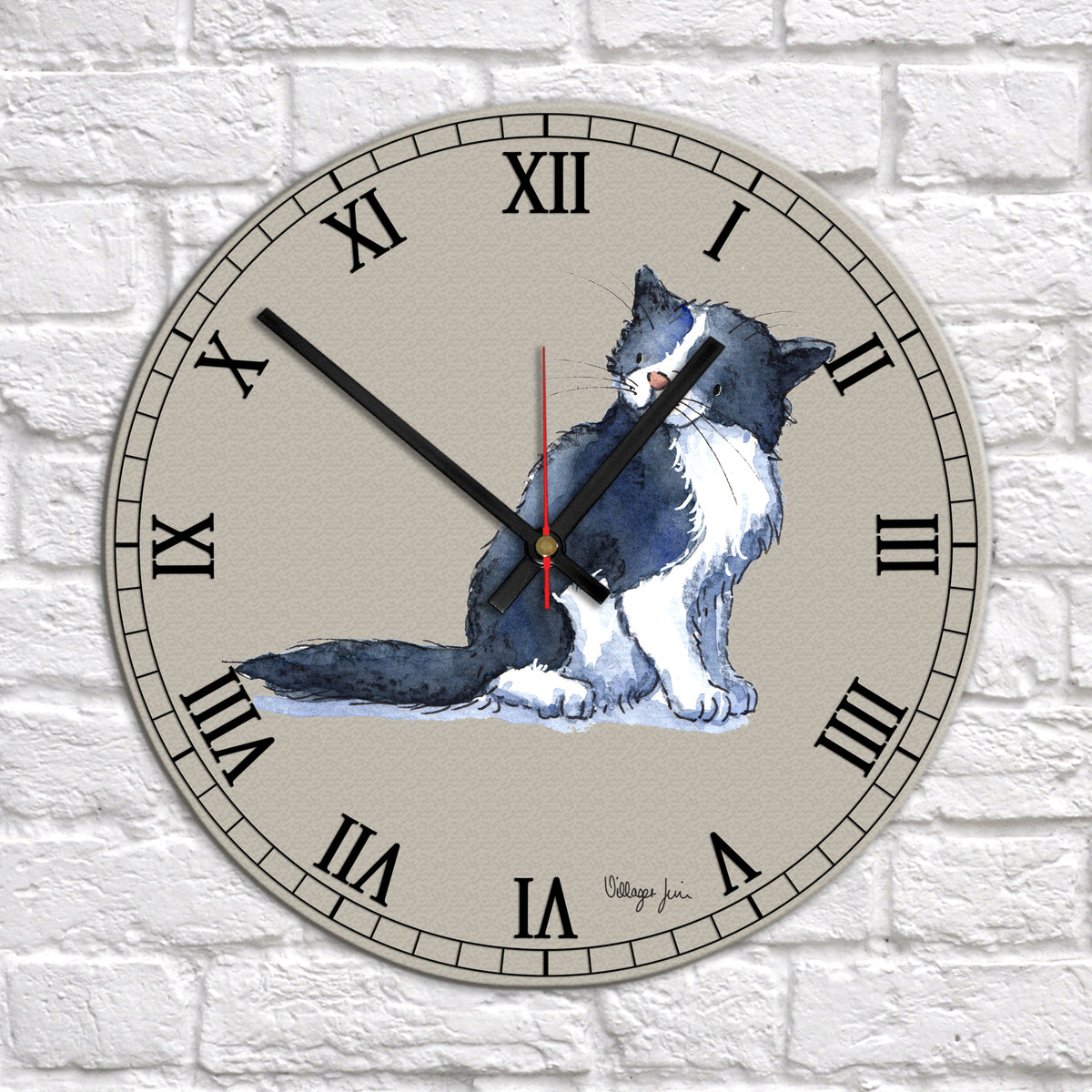 Black & White Fluffy Cat Clock Villager Jim's Shop
