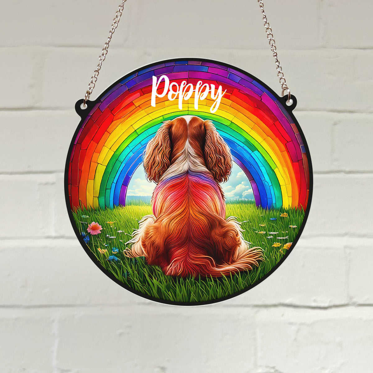 Cavalier King Charles Spaniel Rainbow Bridge Personalised Stained Glas ...