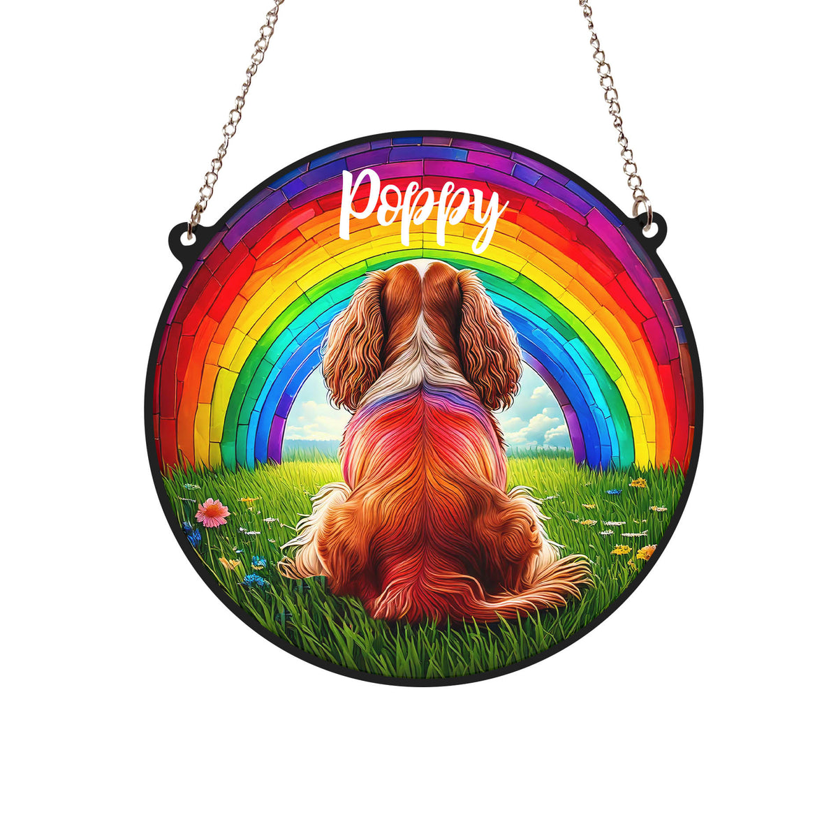 Cavalier King Charles Spaniel Rainbow Bridge Personalised Stained Glas ...