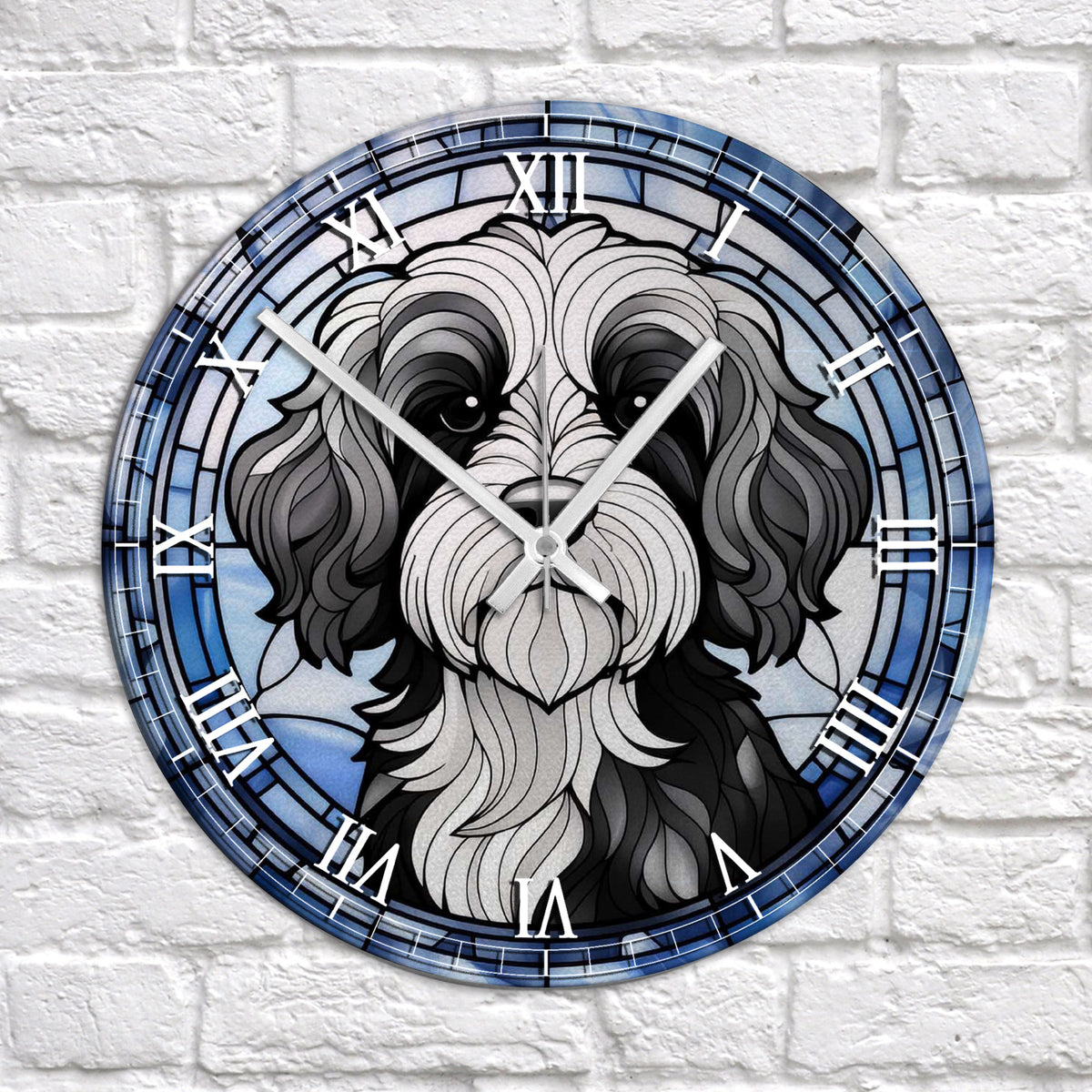 Cavapoo Black & White Suncatcher Effect Clock – Villager Jim's Shop