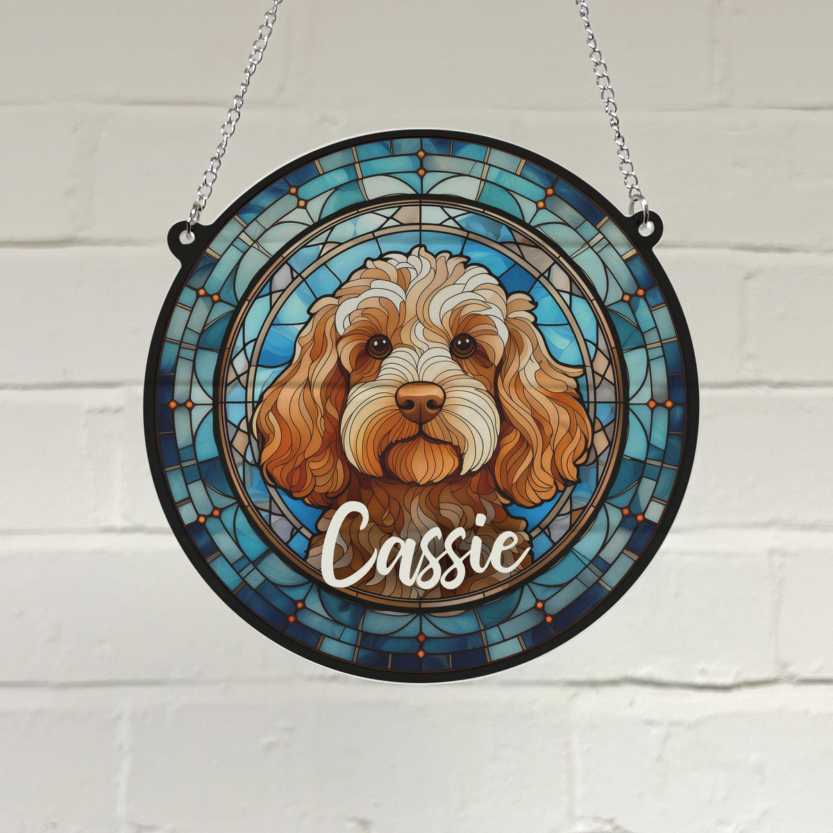 Stained Glass Cockapoo Cockapoo Golden Personalised Stained Glass Effect Suncatcher – Villager ...
