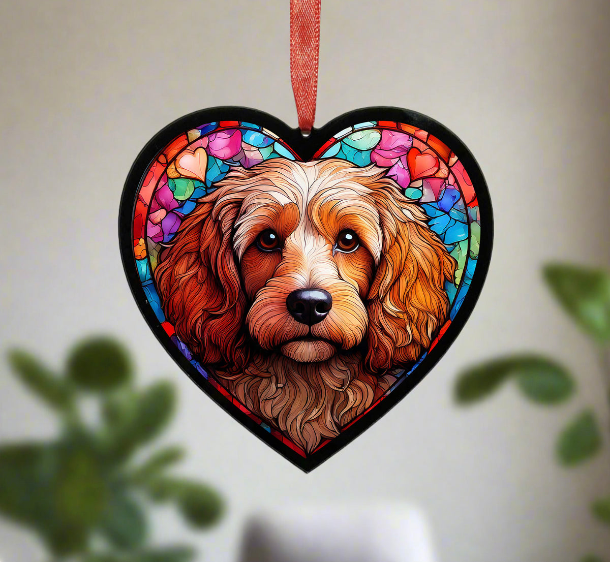 Cockapoo Stained Glass Effect Heart Suncatcher – Villager Jim's Shop