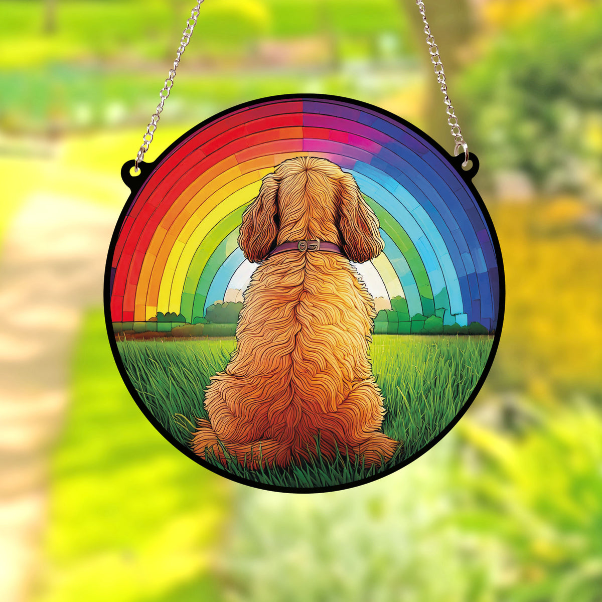 Cockapoo Rainbow Bridge Stained Glass Effect Suncatcher – Villager Jim ...