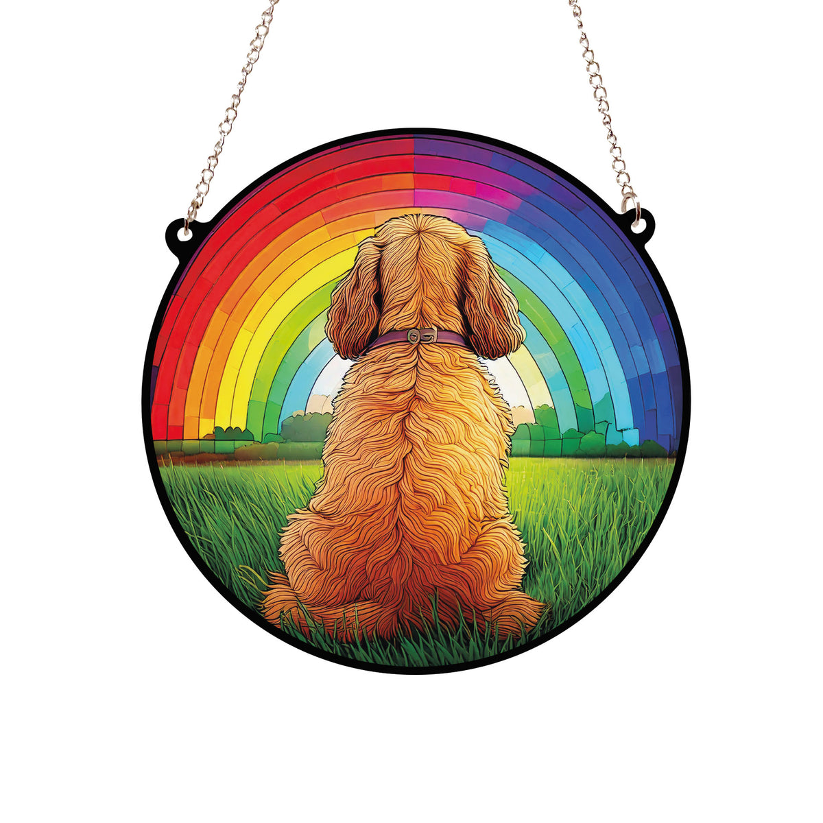 Cockapoo Stained Glass Pattern Cockapoo Rainbow Bridge Stained Glass Effect Suncatcher – Villager Jim ...