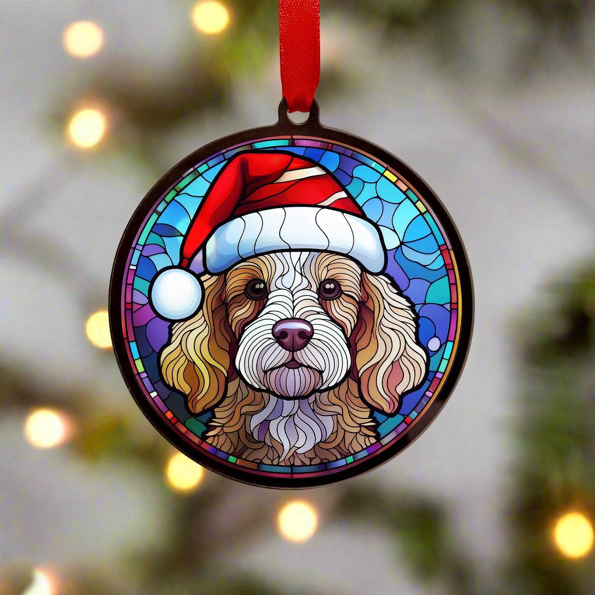 Cockapoo in Santa Hat Suncatcher Decoration – Villager Jim's Shop