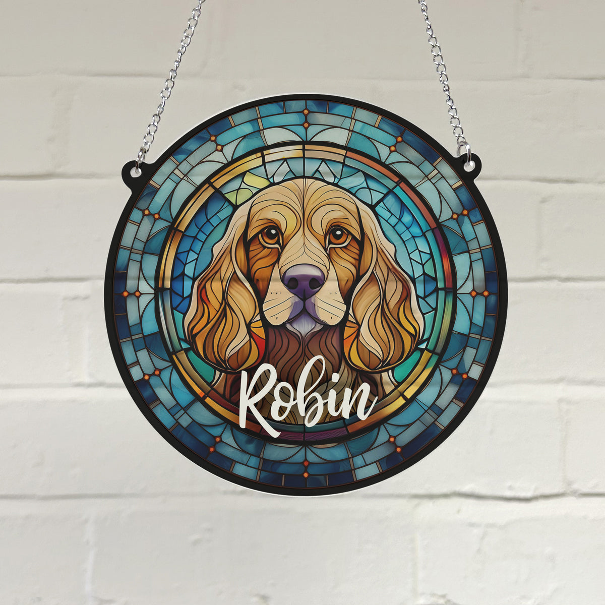 Cocker Spaniel Golden Personalised Stained Glass Effect Suncatcher ...