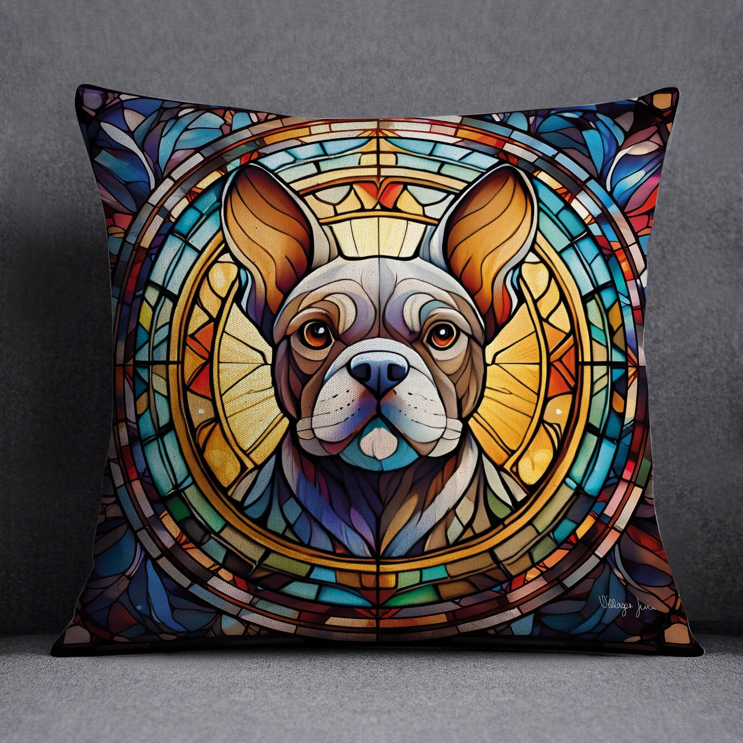 French Bulldog Grey Suncatcher Design Cushion Villager Jim's Shop