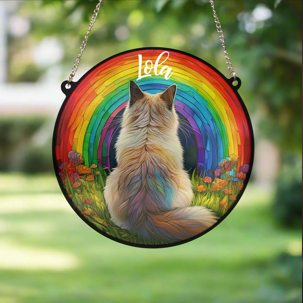 Ragdoll Cat Rainbow Bridge Personalised Stained Glass Effect Suncatche ...
