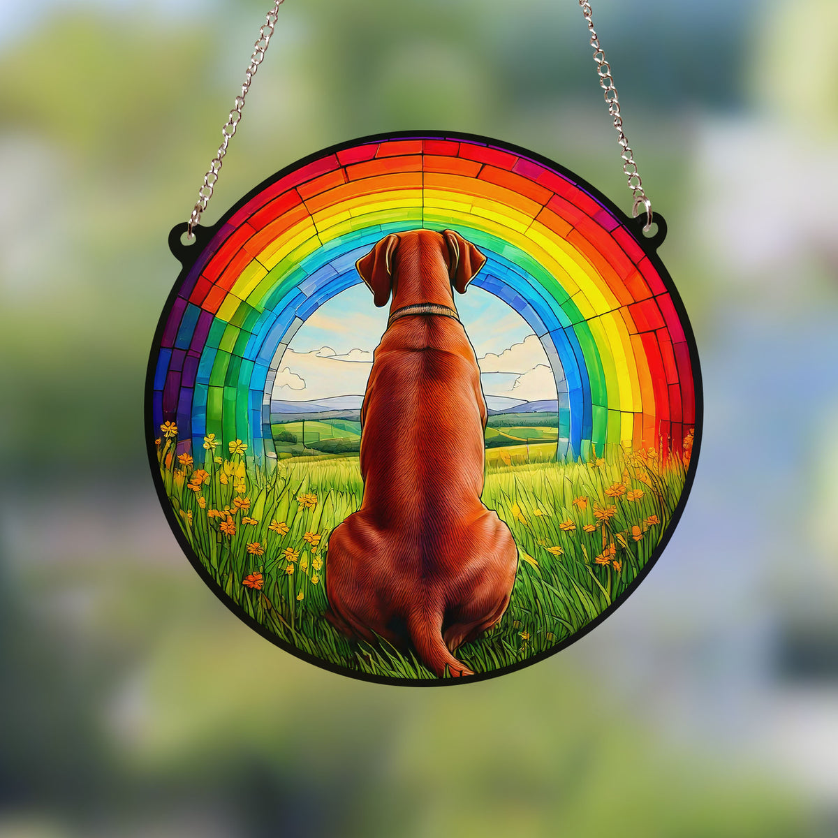 Rhodesian Ridgeback Rainbow Bridge Stained Glass Effect Suncatcher ...