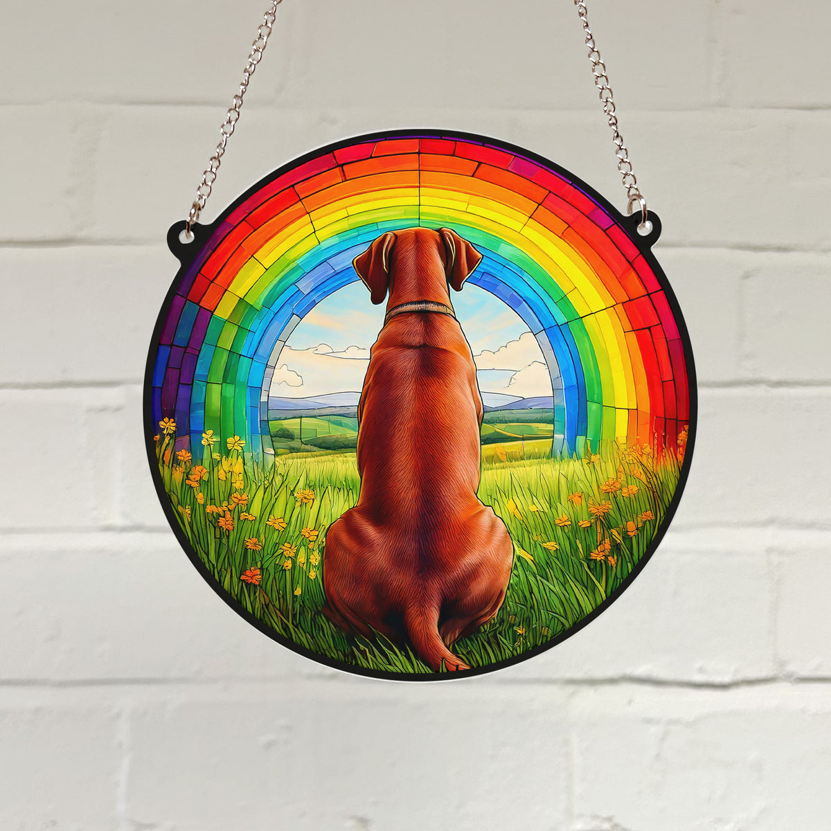 Rhodesian Ridgeback Rainbow Bridge Stained Glass Effect Suncatcher ...